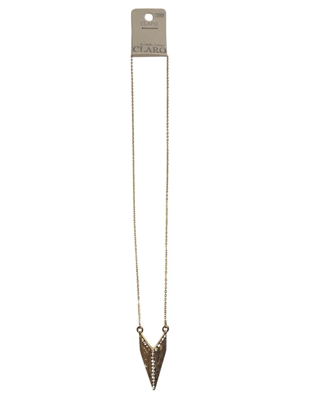 Gold Tone Rhinestone Arrow Pendant Claro Necklace